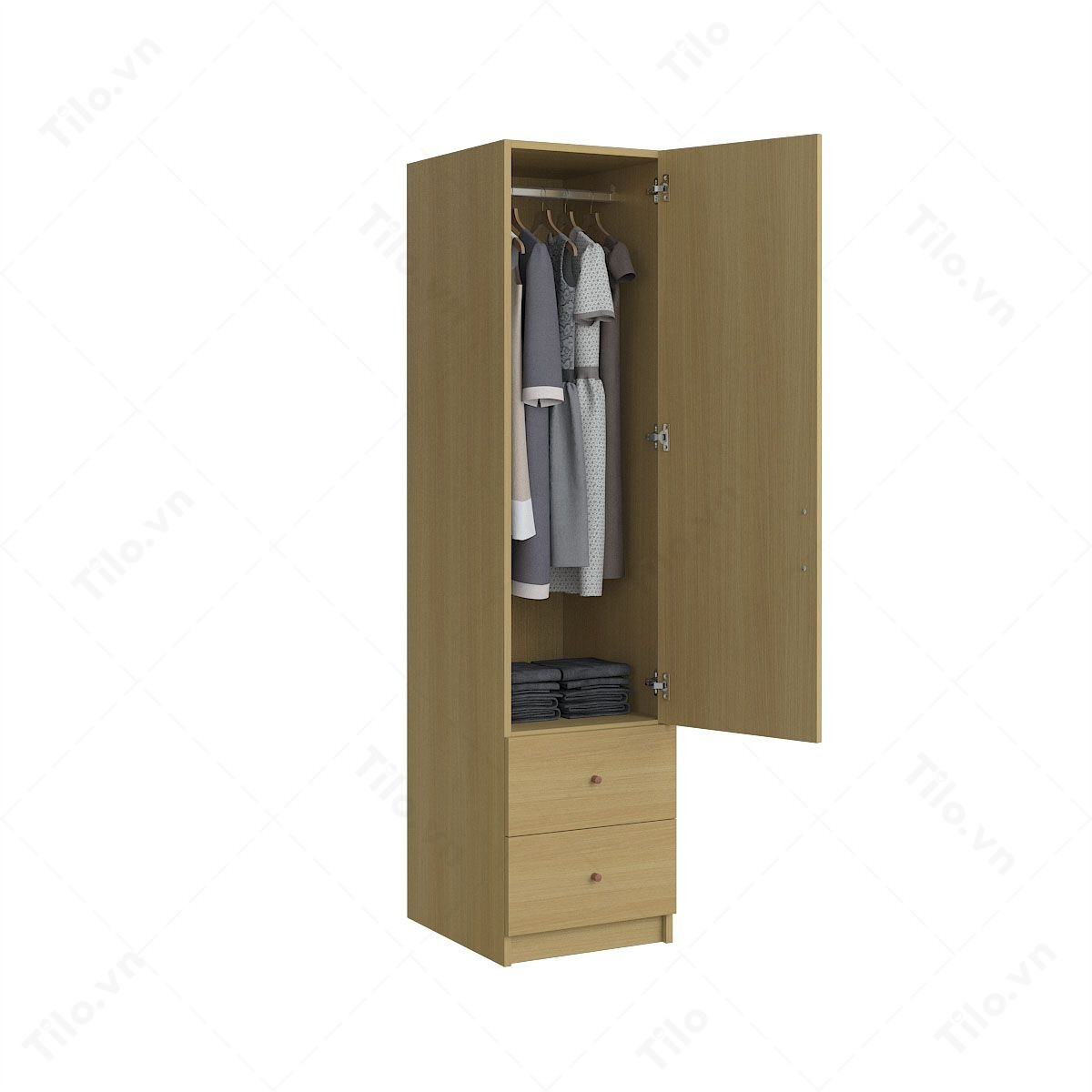 Mẫu tủ quần áo cho bé gái một cánh màu vân gỗ 